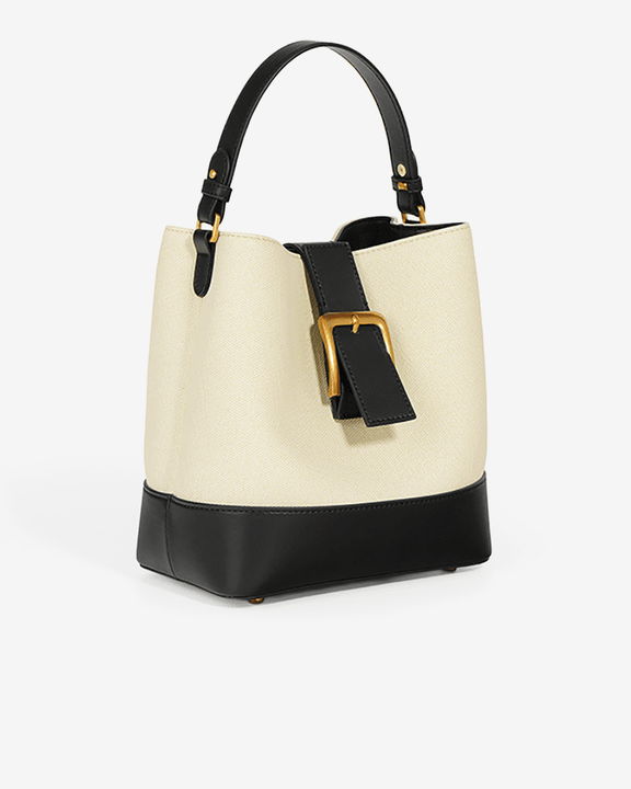 Favori Sylvia - Leather Bucket Bag in Ivory & Black