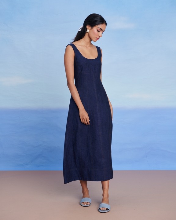 Neel Linen Denim Panelled Dress