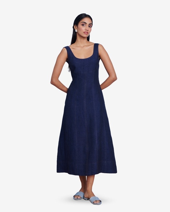 Neel Linen Denim Panelled Dress