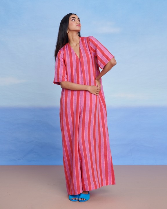 Amalfi Linen Half Sleeves Flared Jumpsuit