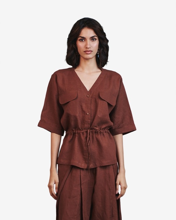 Drawstring Linen Shirt