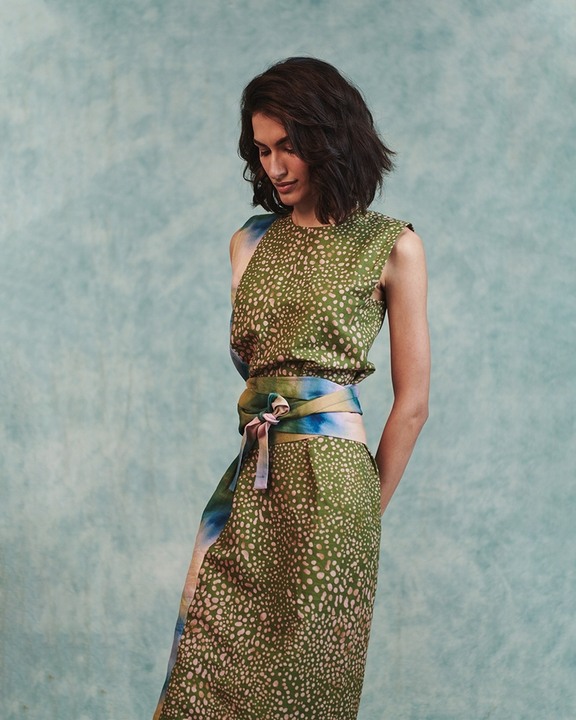 Prism Blot Co-Linen Tie Dress