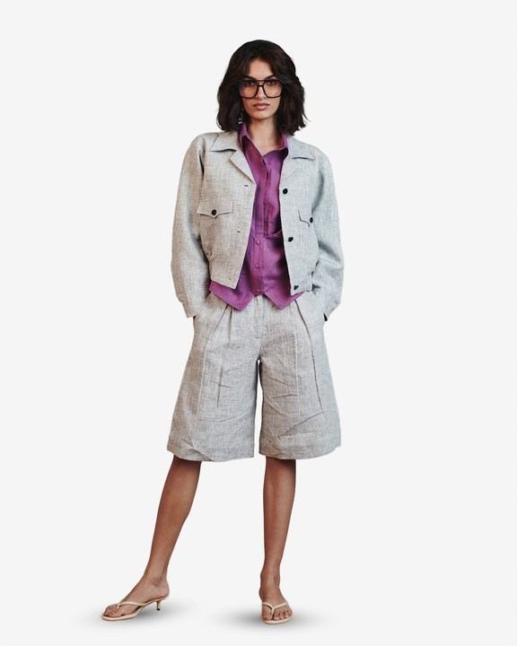 Embroidered Cropped Bomber Jacket Set