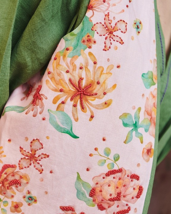 Flora Embroidered Rounded Co-Linen Waistcoat