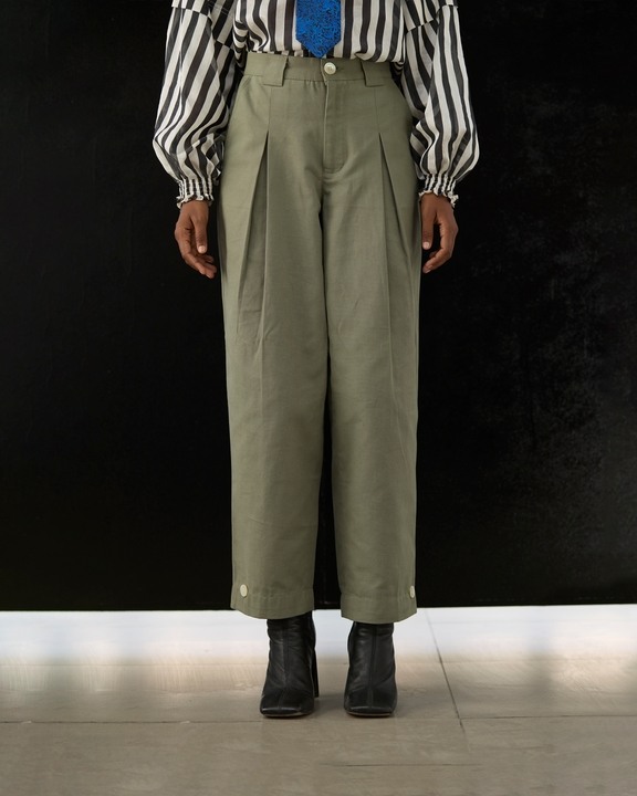 Twin Pleat Trousers - Green