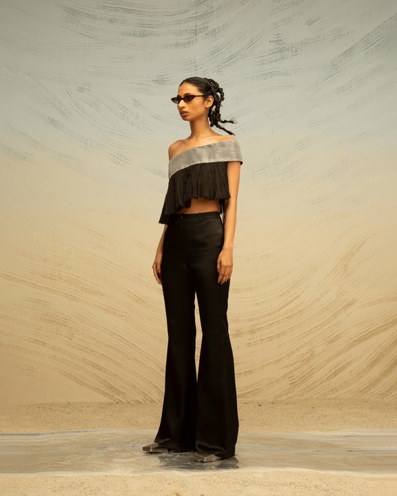 Bootcut Textured Satin Trousers
