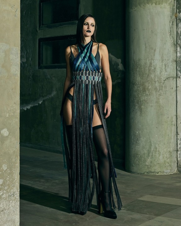 Interwoven Dimensional Halter Dress