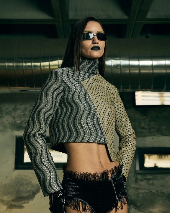 Handwoven Asymmetric Biker Jacket