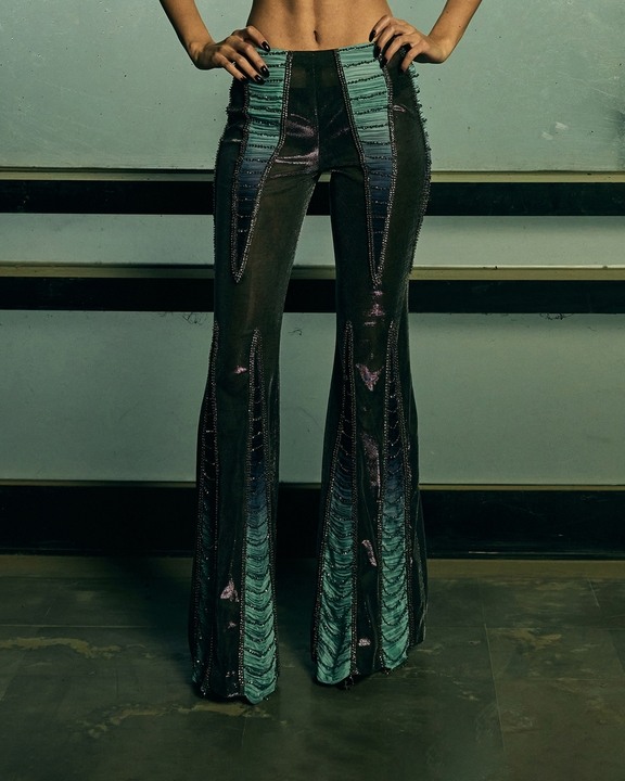 Panelled Boot-Cut Sheer Trousers
