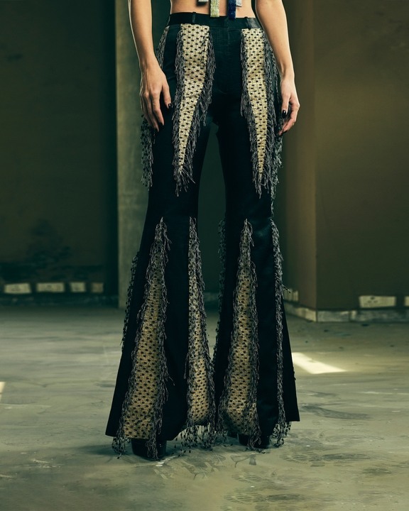 Handwoven Panelled Boot-Cut Trousers