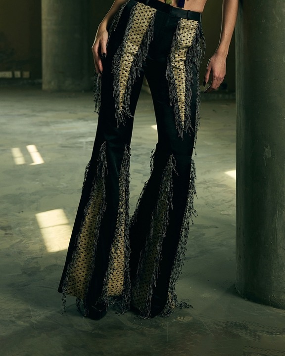 Handwoven Panelled Boot-Cut Trousers