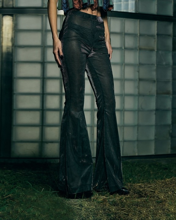 Metallic Sheer Boot-Cut Trousers