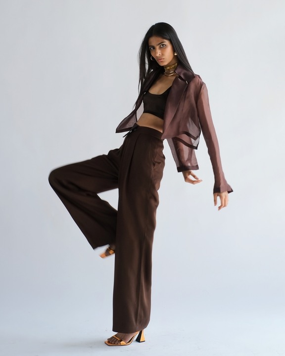 Espresso Organza Shirt With Pants