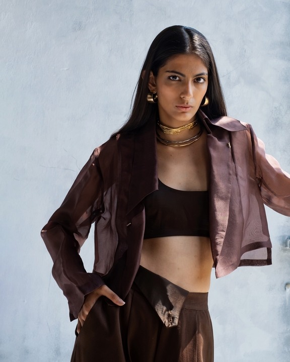 Espresso Organza Shirt With Pants