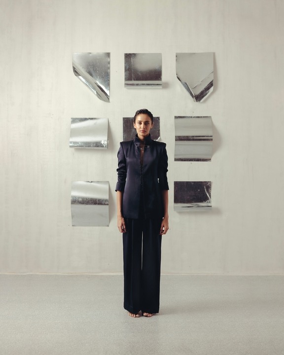 Evening Blue Funnel Neck Jacket and Pants