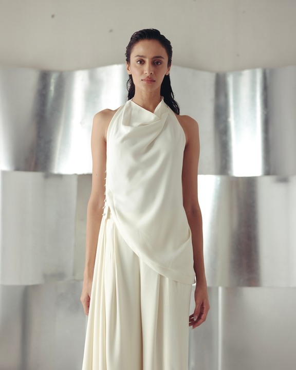 Anitque White Cowl Draped Top and Pants