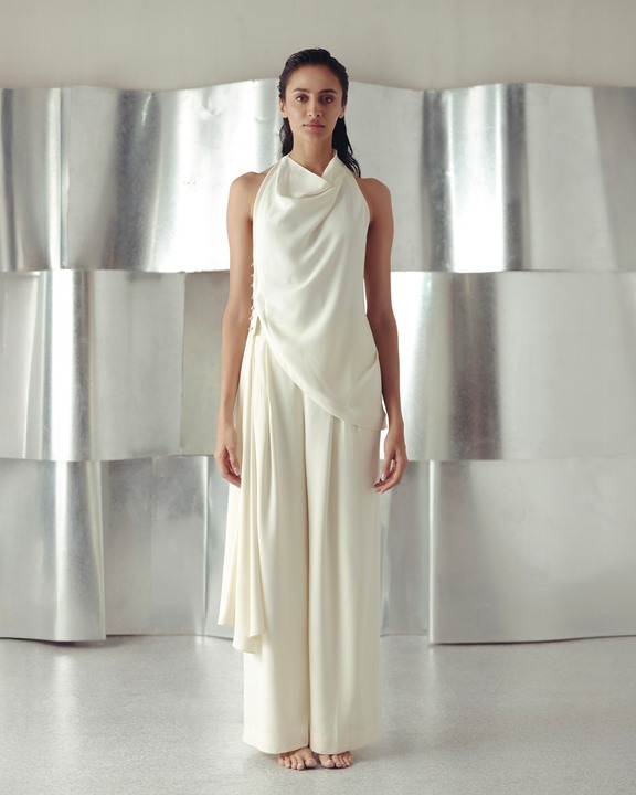 Anitque White Cowl Draped Top and Pants