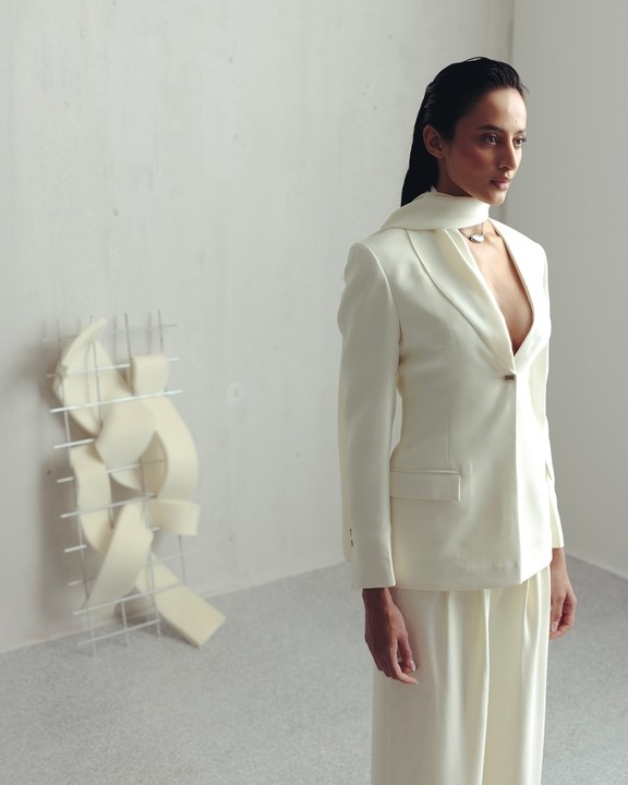 Antique White Scarf Blazer and Pants