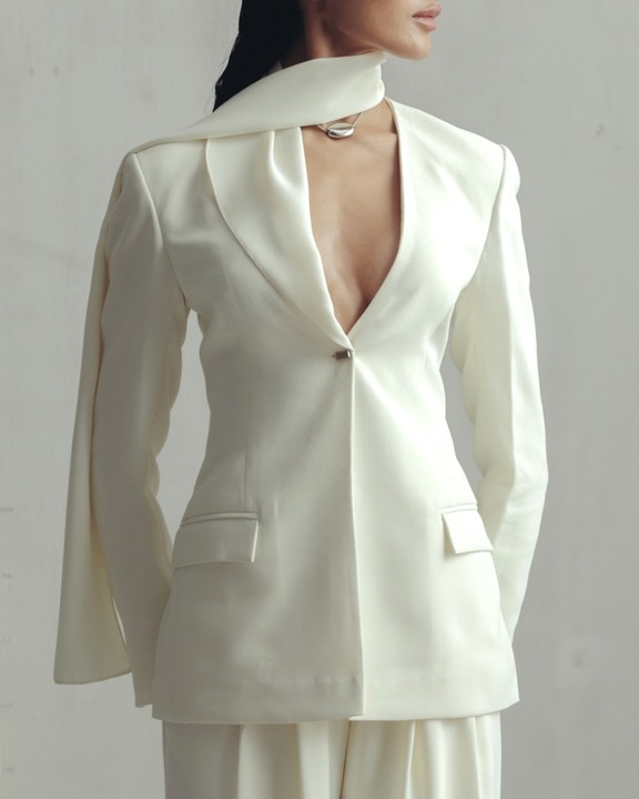 Antique White Scarf Blazer and Pants