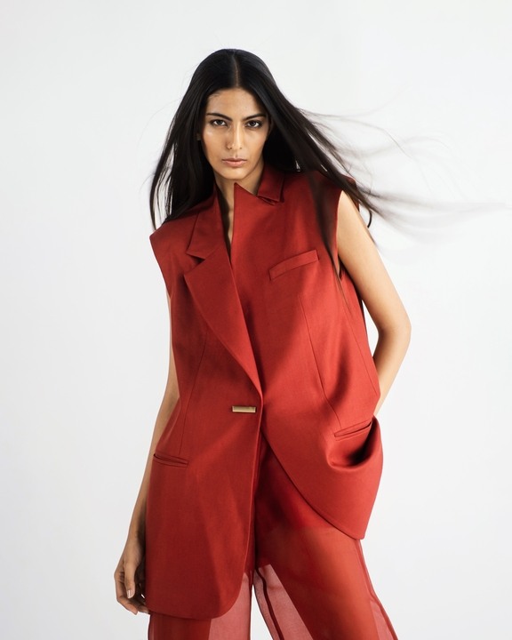 Scarlet Vest With Organza Pants