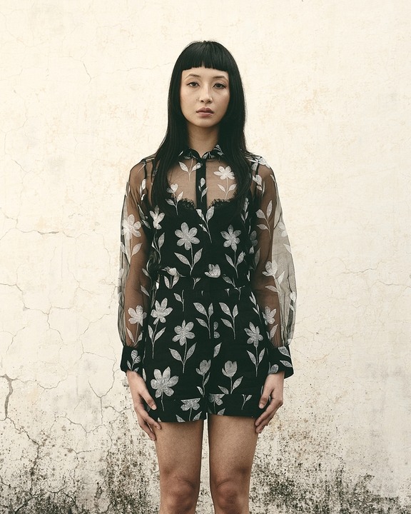 Black Floral Organza Shirt