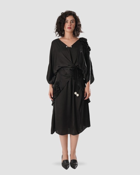 Flow Kaftan Tie Up Dress - Black