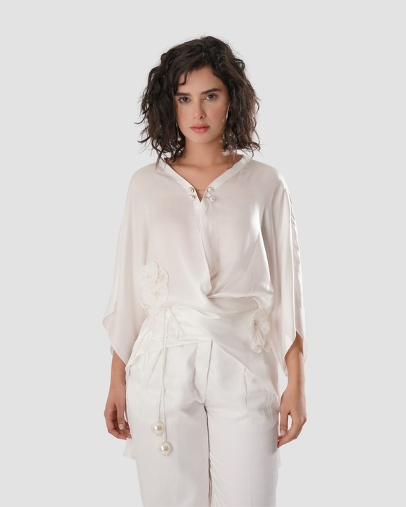 Flow Kaftan Tie Up Top - White