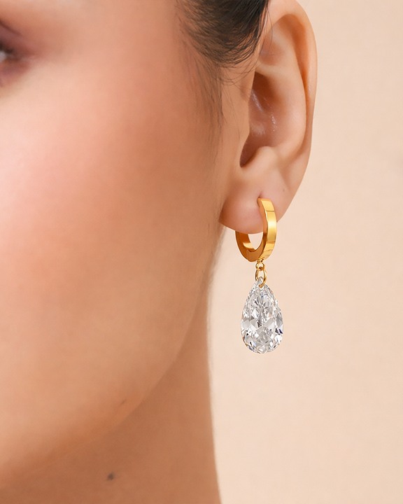 Pear Cut Crystal Drop Hoop Earrings in 92.5 Sterling Silver
