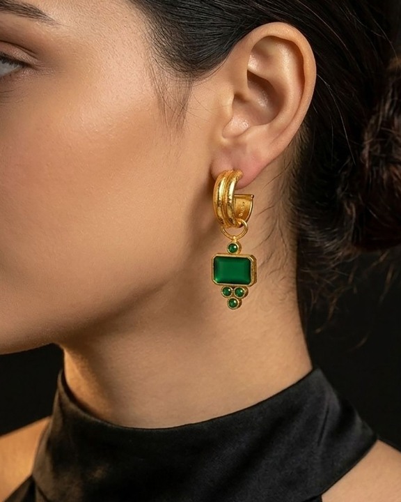 Gold Plated Emerald Green Onyx Drop