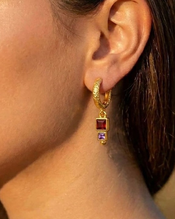 Gold Plated Garnet Amethyst Geometric 92.5 Sterling Silver Earrings