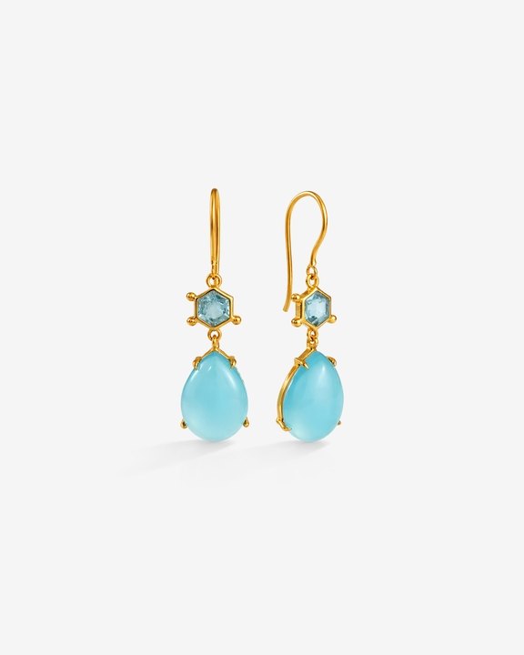 Gold Plated Aqua Chalcedony and Blue Topaz 92.5 Sterling Silver Earrings