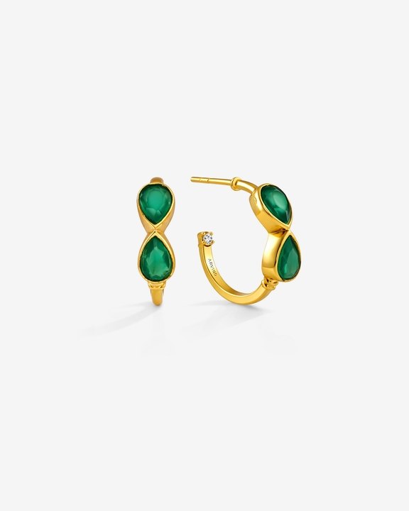 Gold Plated Green Onyx 92.5 Sterling Silver Hoop Earrings