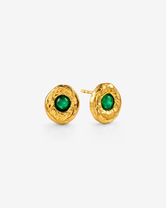 Green Onyx Medallion Studs in 92.5 Sterling Silver