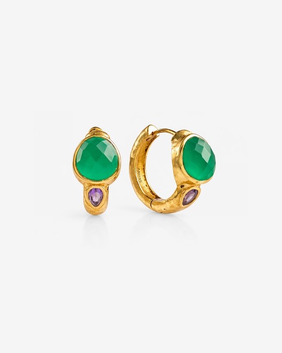 Green Onyx & Amethyst 92.5 Sterling Silver Hoop Earrings
