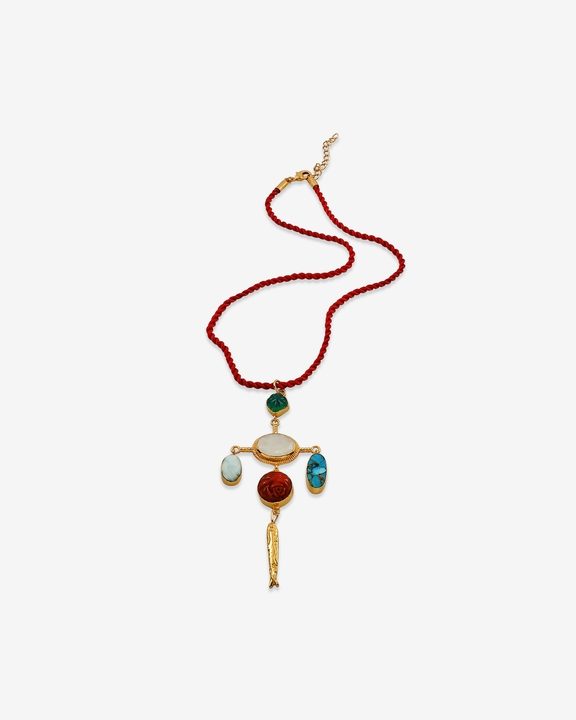 Bohemian Turquoise & Coral Pendant Necklace