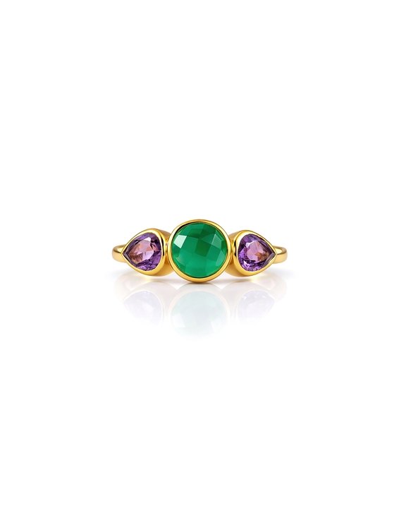 Green Onyx & Amethyst Multi Stone Ring