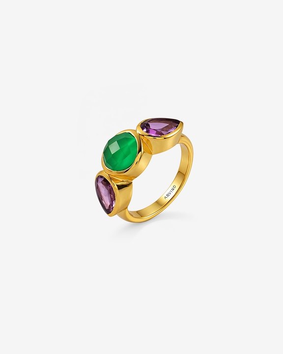 Green Onyx & Amethyst Multi Stone Ring