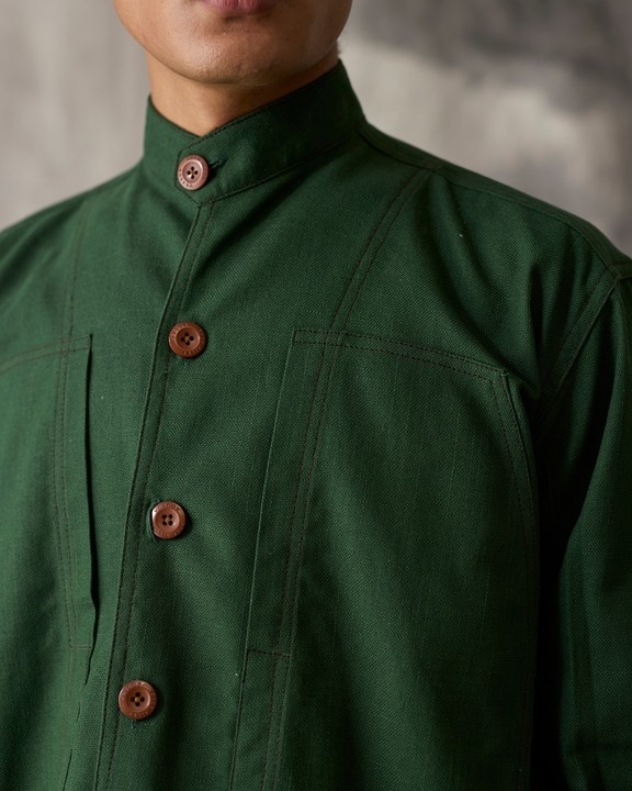Green Linen Work Shirt - Men