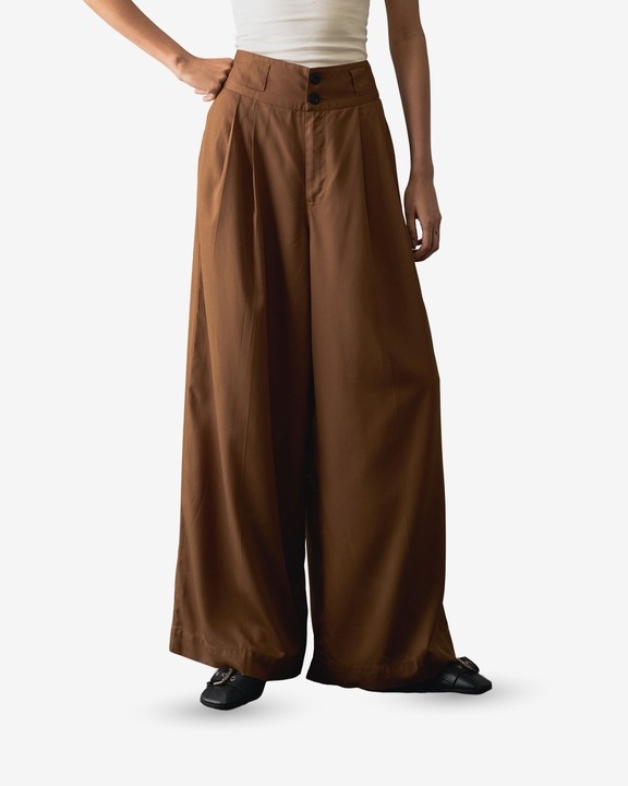 Brown Tencel Baggy Pants - Women