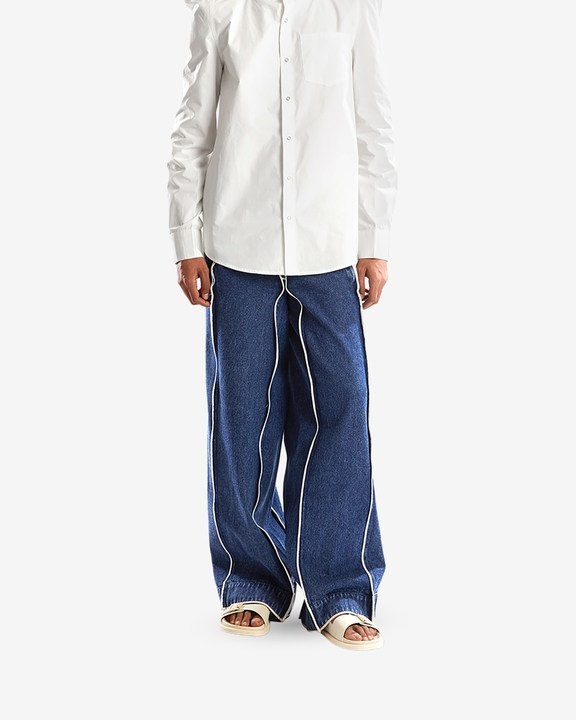 Dark Blue Wash Square Waist Denim Pants