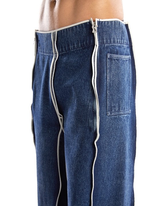 Dark Blue Wash Square Waist Denim Pants