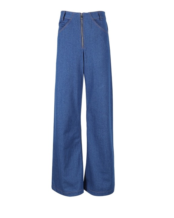 Blue Handwoven Wide Hem Pants