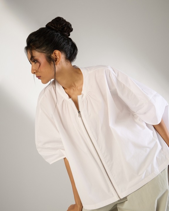 Zipper Drop Shoulder Shirt