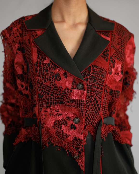 Red Map Embroidery Coat Dress