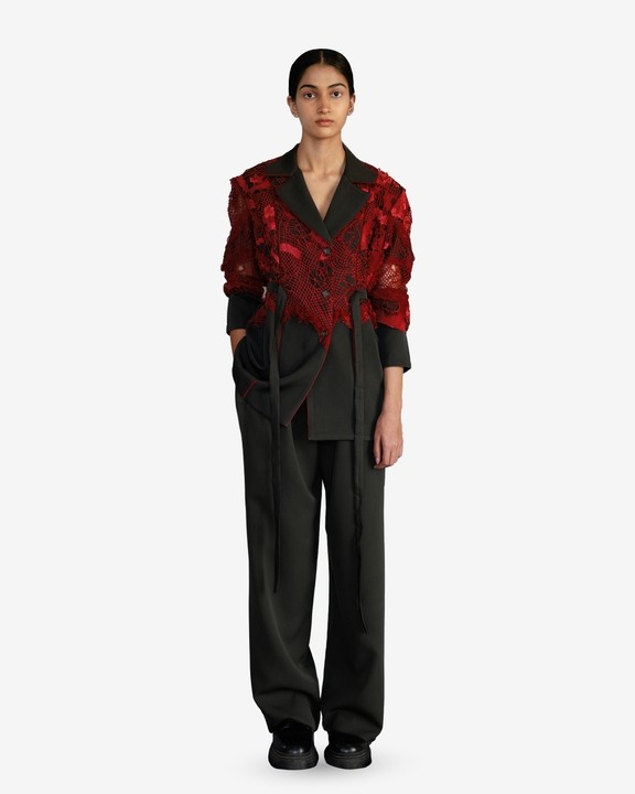 Red Map Embroidery Coat Set