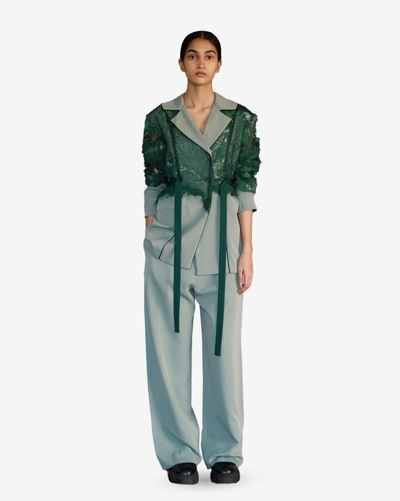 Green Map Embroidery Coat Set