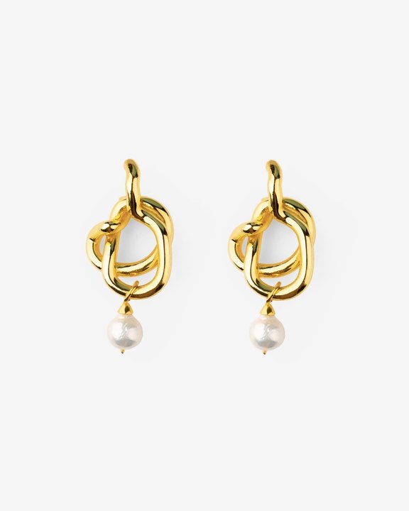 Freeform Pearl Drop Knot Earrings