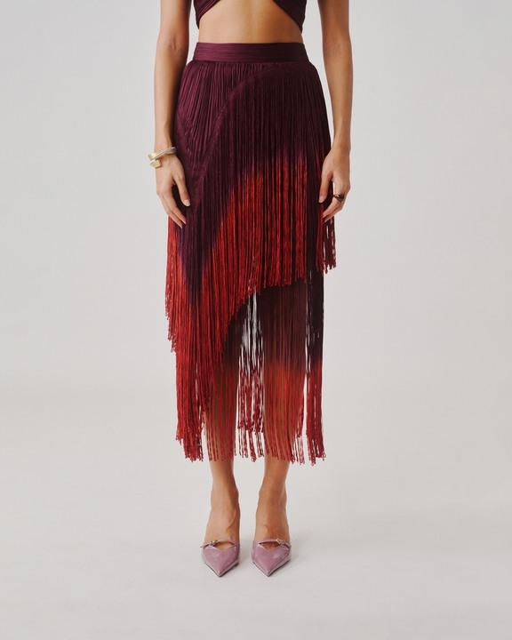 Burnt Wine Fringe Skirt