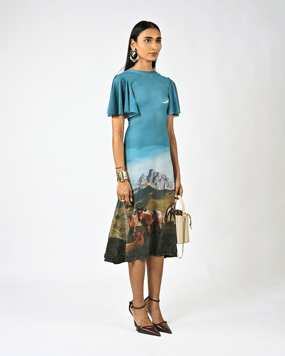 Sculpted Horse Grazing Landscaped Lycra Dress