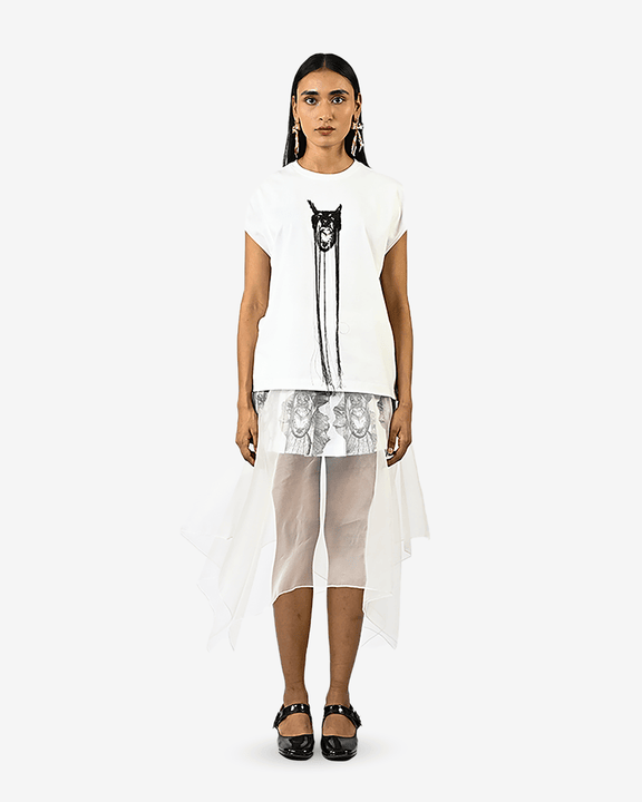 Hand-embroidered Canine Top With Hanging Silk Threads (Women's) - White